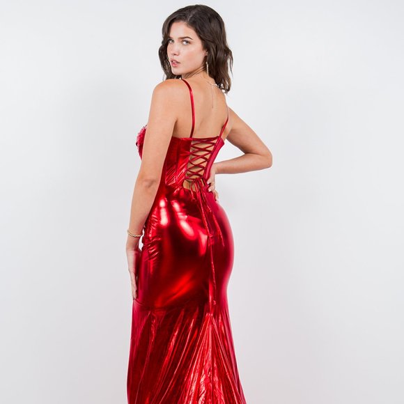 NEW FORMAL SLEEVELESS MAXI DRESS EMBROIDERED DRESS WITH LACE UP BACK CC 8092J - Picture 8 of 10